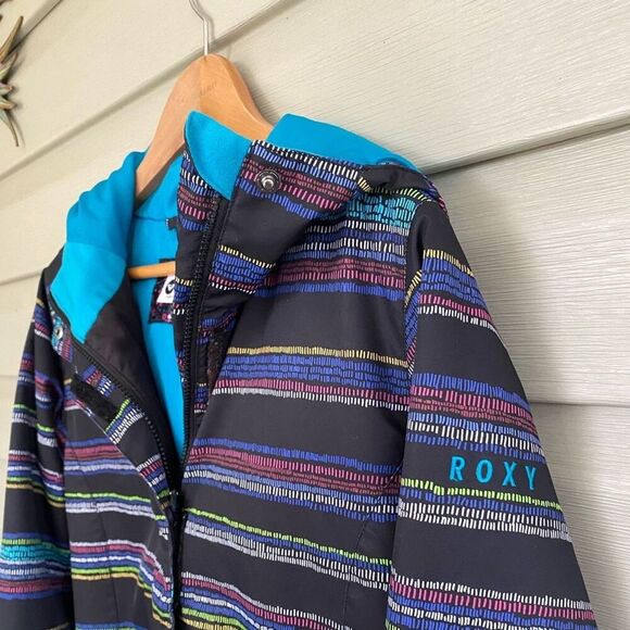 ROXY ski jacket snowboarding winter coat sz M striped rainbow hooded women’s EUC - Picture 4 of 15